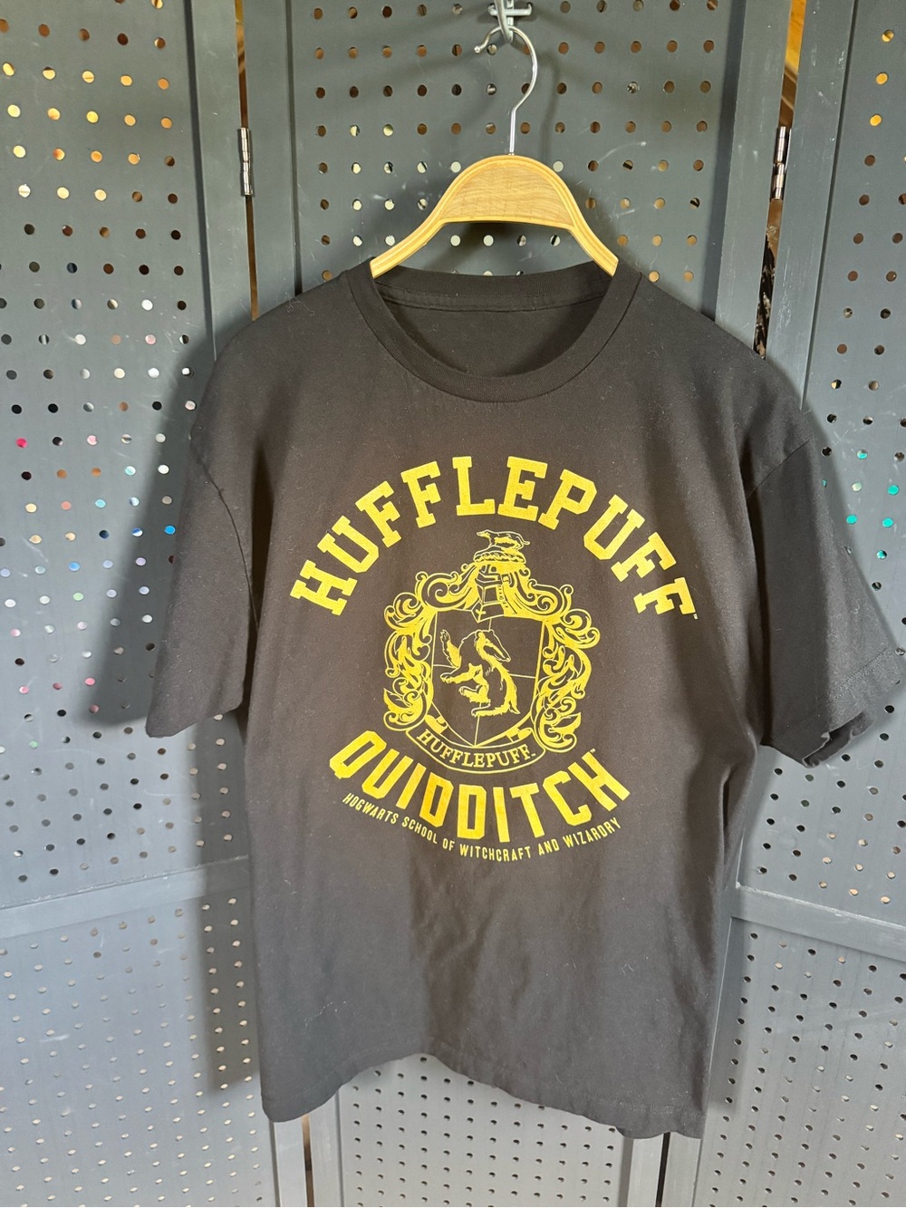 HUF Black Short-Sleeve Tee with Yellow Hufflepuff Crest